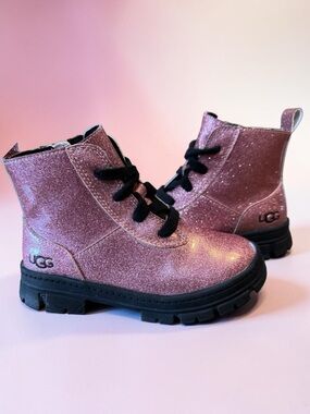 UGG Ashton Lace-Up Glitter Pink Combat Boots Kids' Size 12